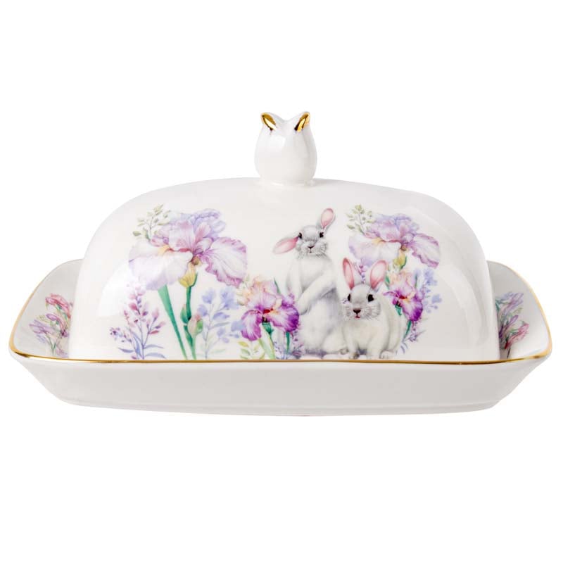 Photos - Butter Dish Lefard Маслянка  Кролик у квітах, 17х13х7 см, білий з бузковим  (943-225)