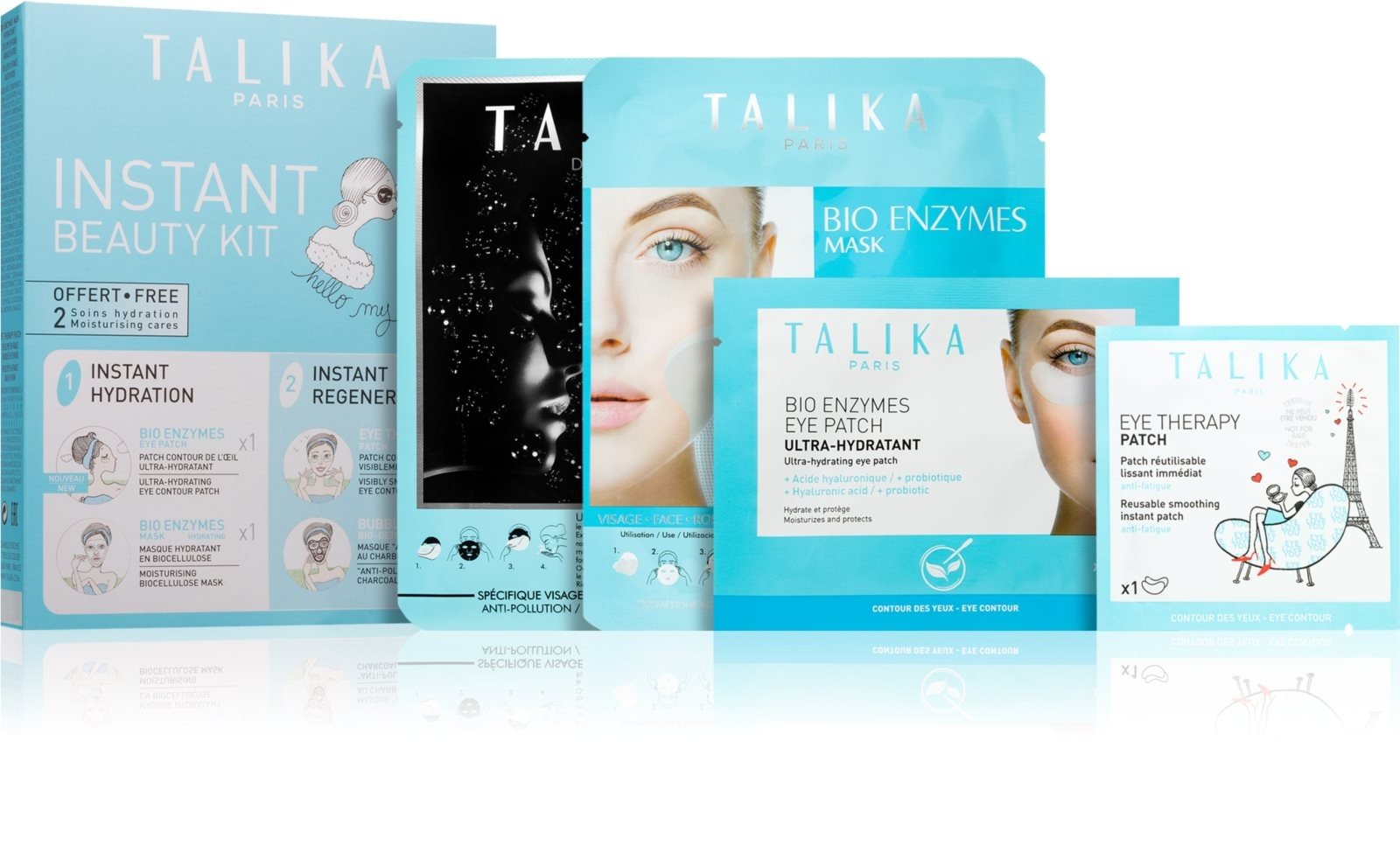 Набір Talika Instant Beauty Kit: маска для обличчя Bio Enzymes Hydrating 1 шт. + маска для обличчя Bubble Bio-Detox 1 шт. + патчі Eye Therapy 1 пара + патчі Bio Enzymes 1 пара - фото 2