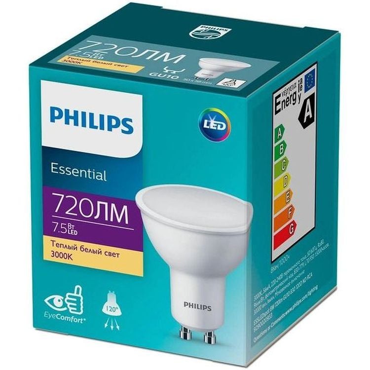 Лампа светодиодная Philips ESS LEDspot, 8W, 720lm, GU10, 3000К (929002093317) - фото 1