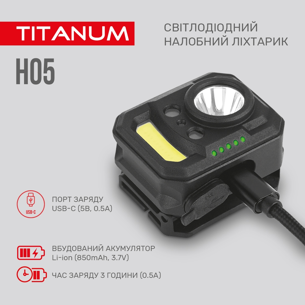 Налобный светодиодный фонарик Titanum TLF-H05 250 Lm 6500 K (TLF-H05) - фото 3