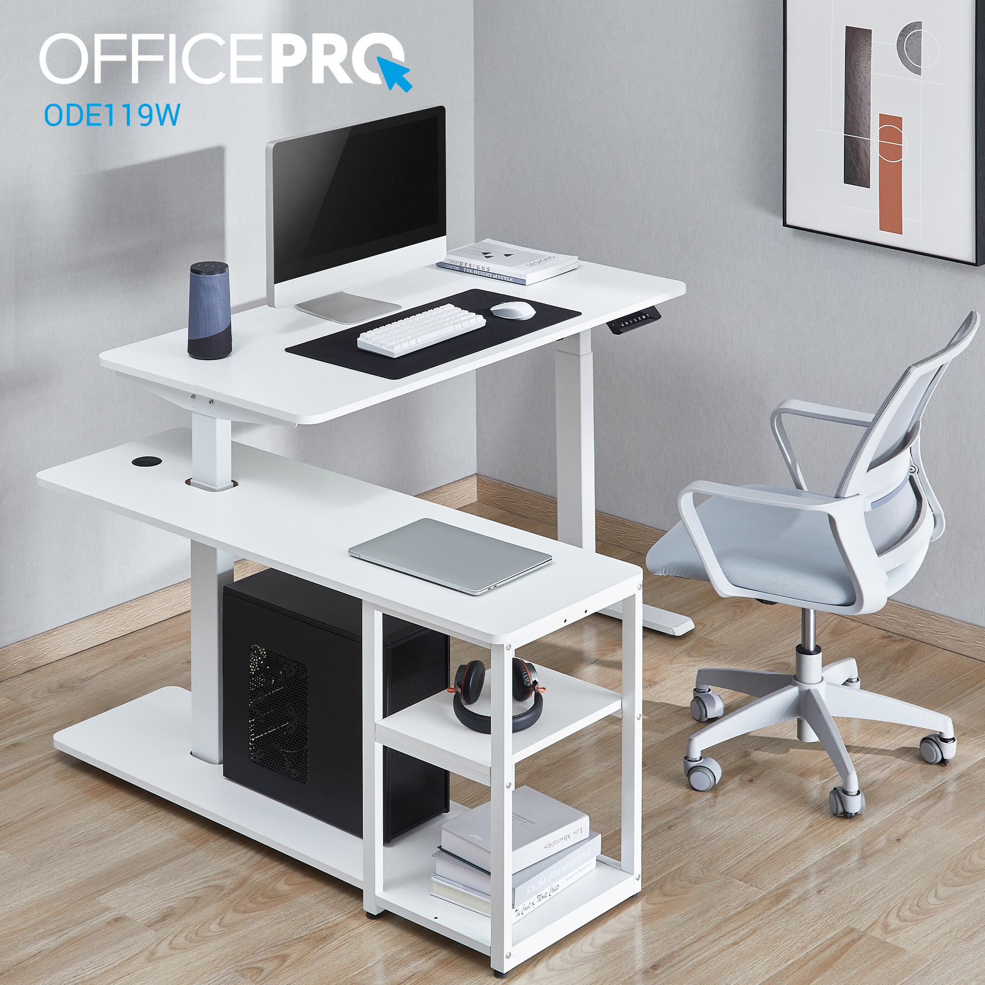Компьютерный стол OfficePro с электрорегулировкой высоты белый (ODE119W) - фото 18