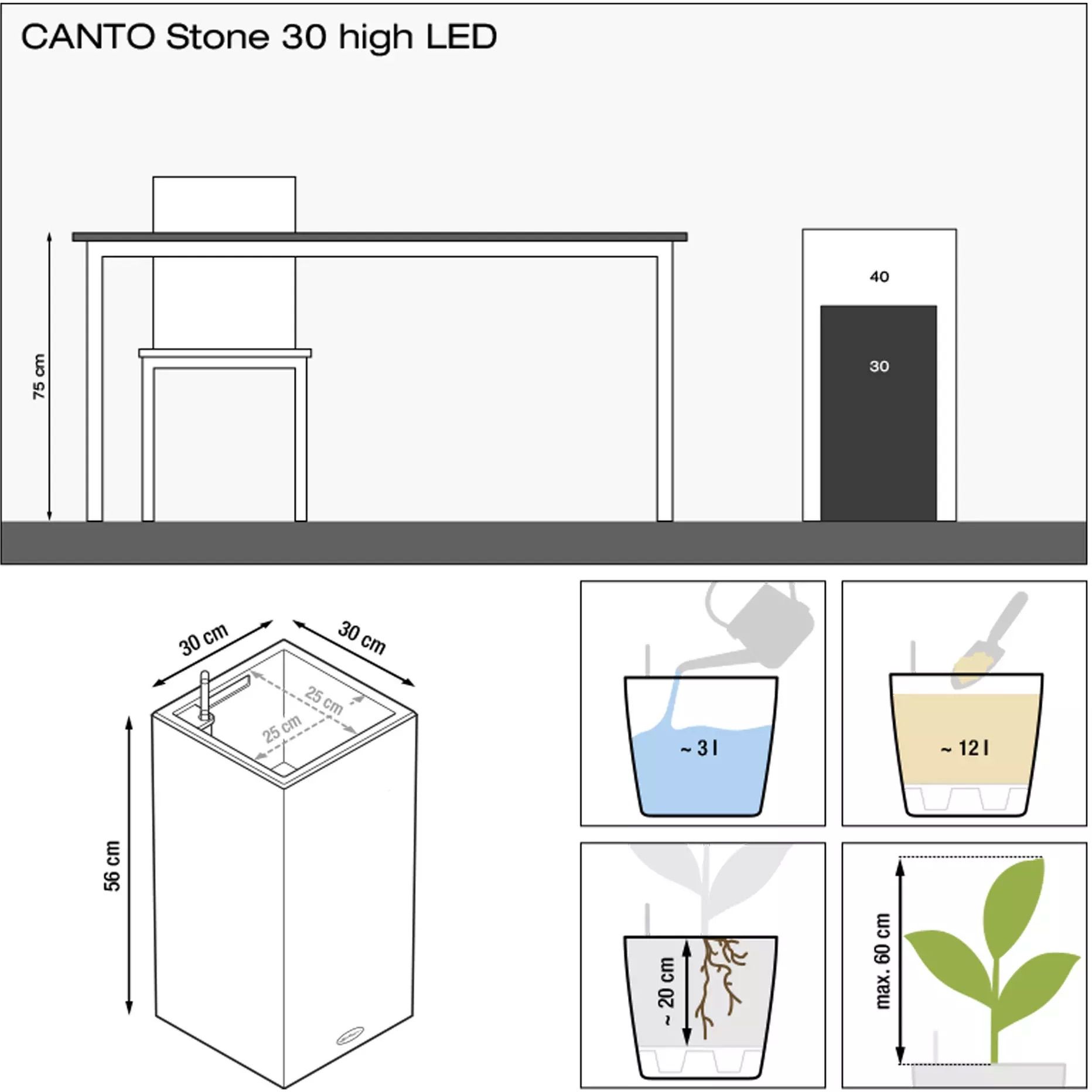 Вазон Lechuza Canto Stone 30 high LED сірий камінь (13610) - фото 6