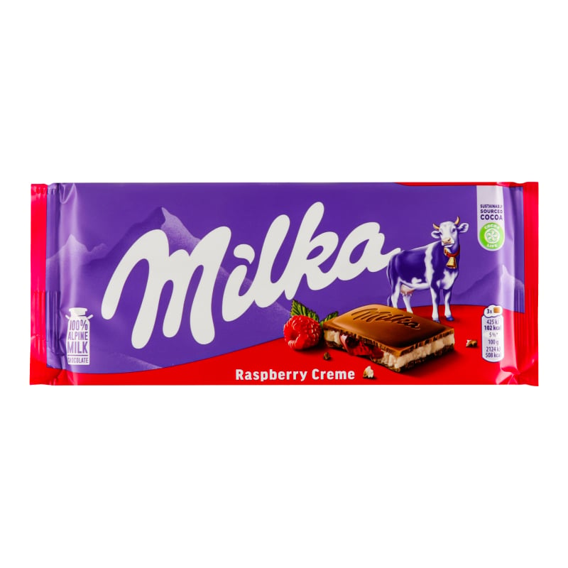 Шоколад молочний Milka Raspberry Crème, з малиновою начинкою, 100 г (911053) - фото 1