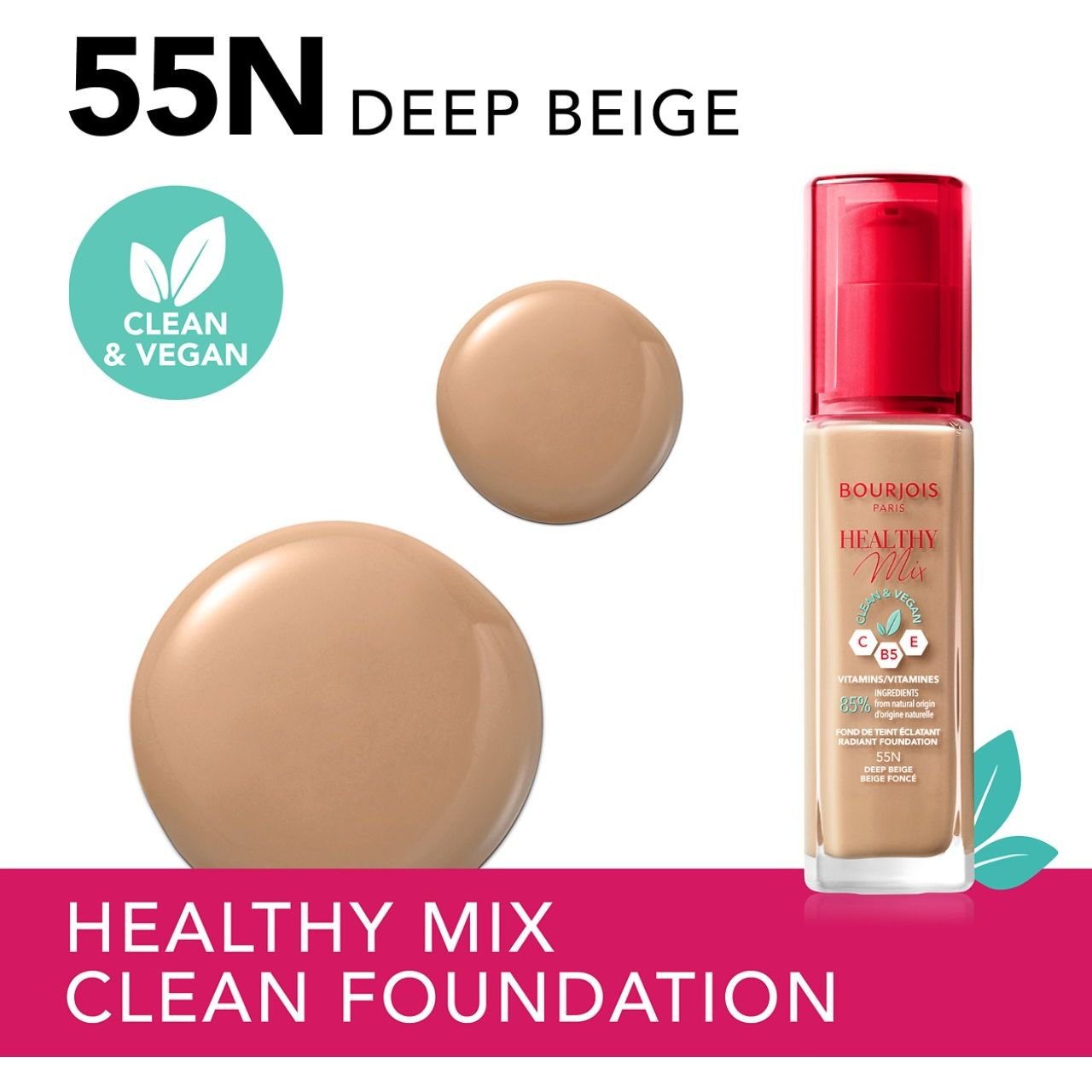 Тональна основа Bourjois Healthy Mix Clean & Vegan відтінок 55N (Deep Beige) 30 мл - фото 3