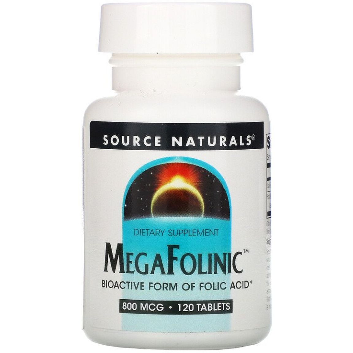 Витамин Source Naturals MegaFolinic Биоактивная форма фолиевой кислоты (В9) 800 мкг 120 таблеток - фото 1