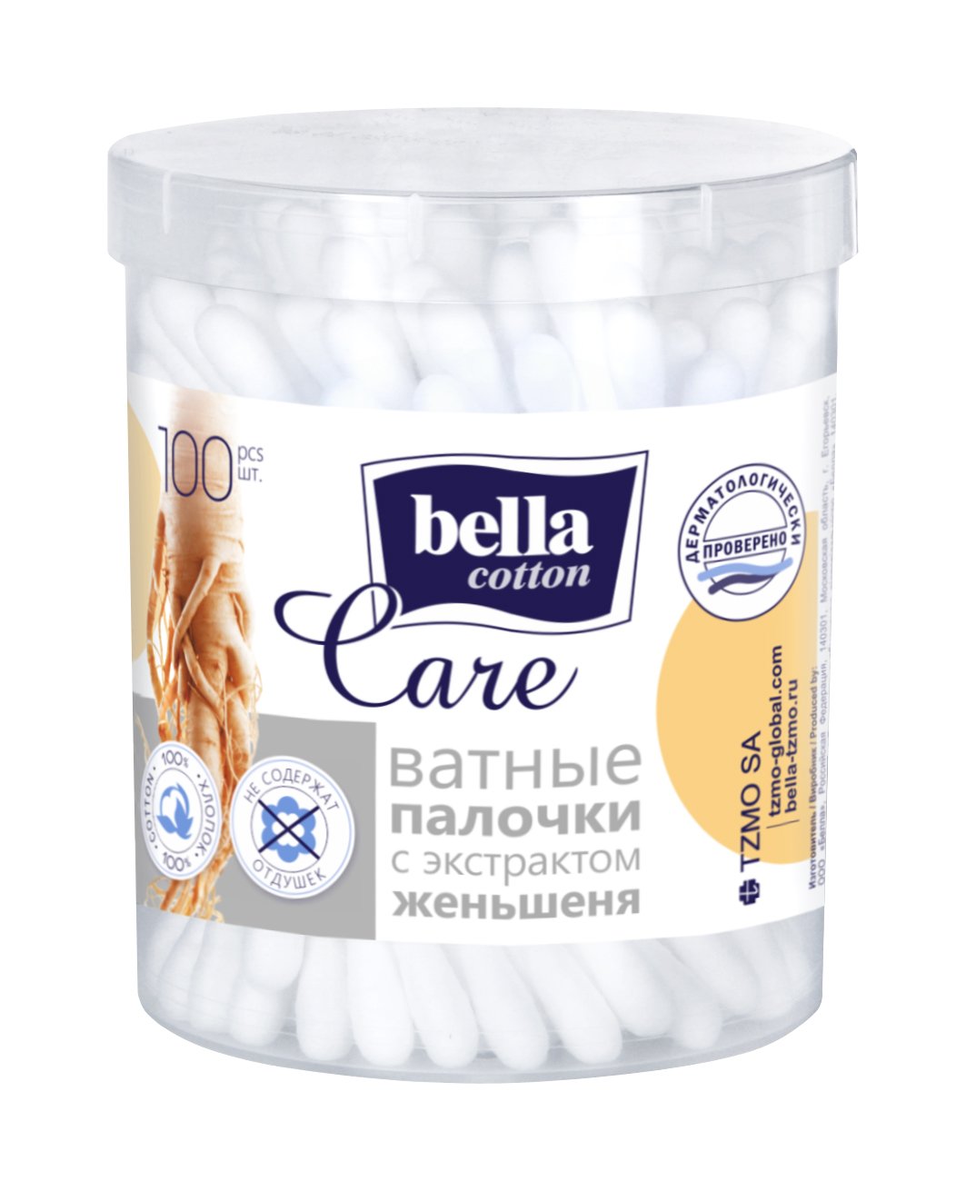 Гигиенические ватные палочки Bella Cotton Care с экстрактом женьшеня, 100 шт (BC-081-P100-041) - фото 1