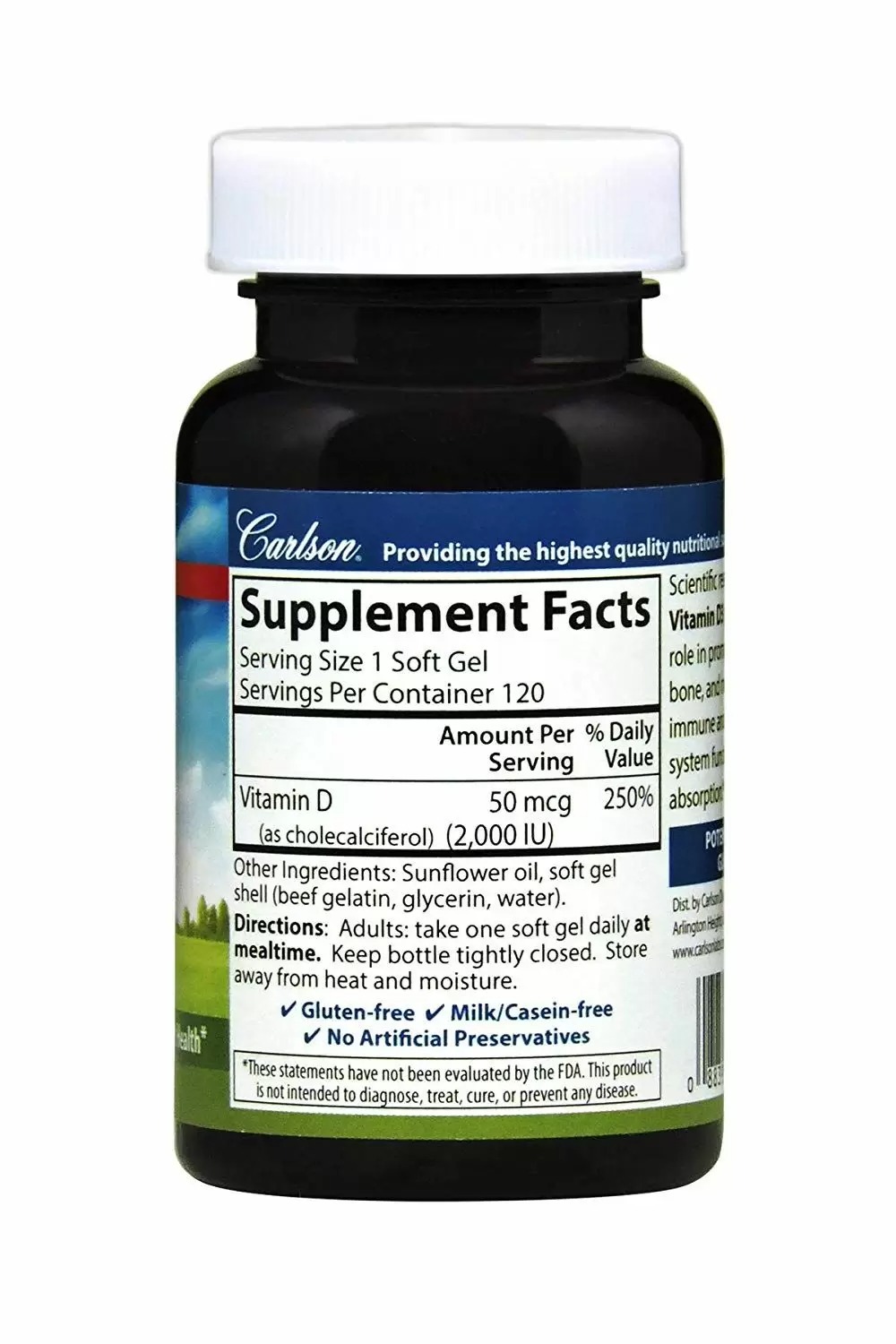 Вітамін Д3 Carlson Vitamin D3 2000 МО (50 мкг) 120 гелевих капсул - фото 2