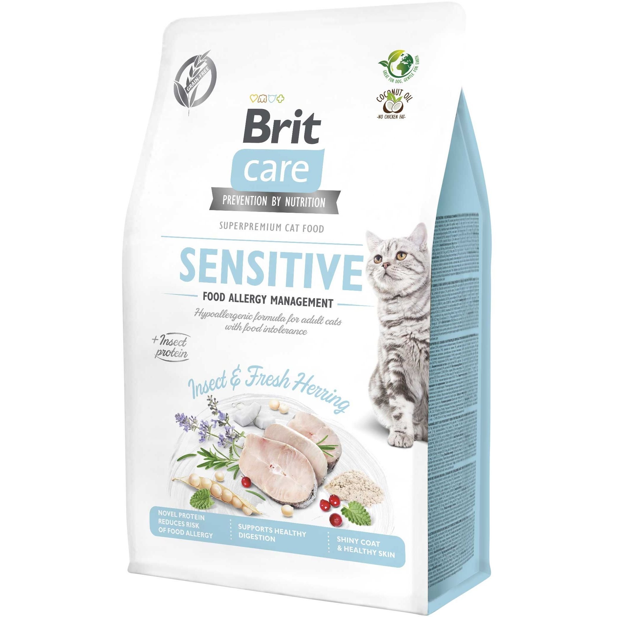 Сухой корм для кошек с чувствительным пищеварением Brit Care Cat GF Insect, с насекомыми и сельдью, 400 г - фото 1