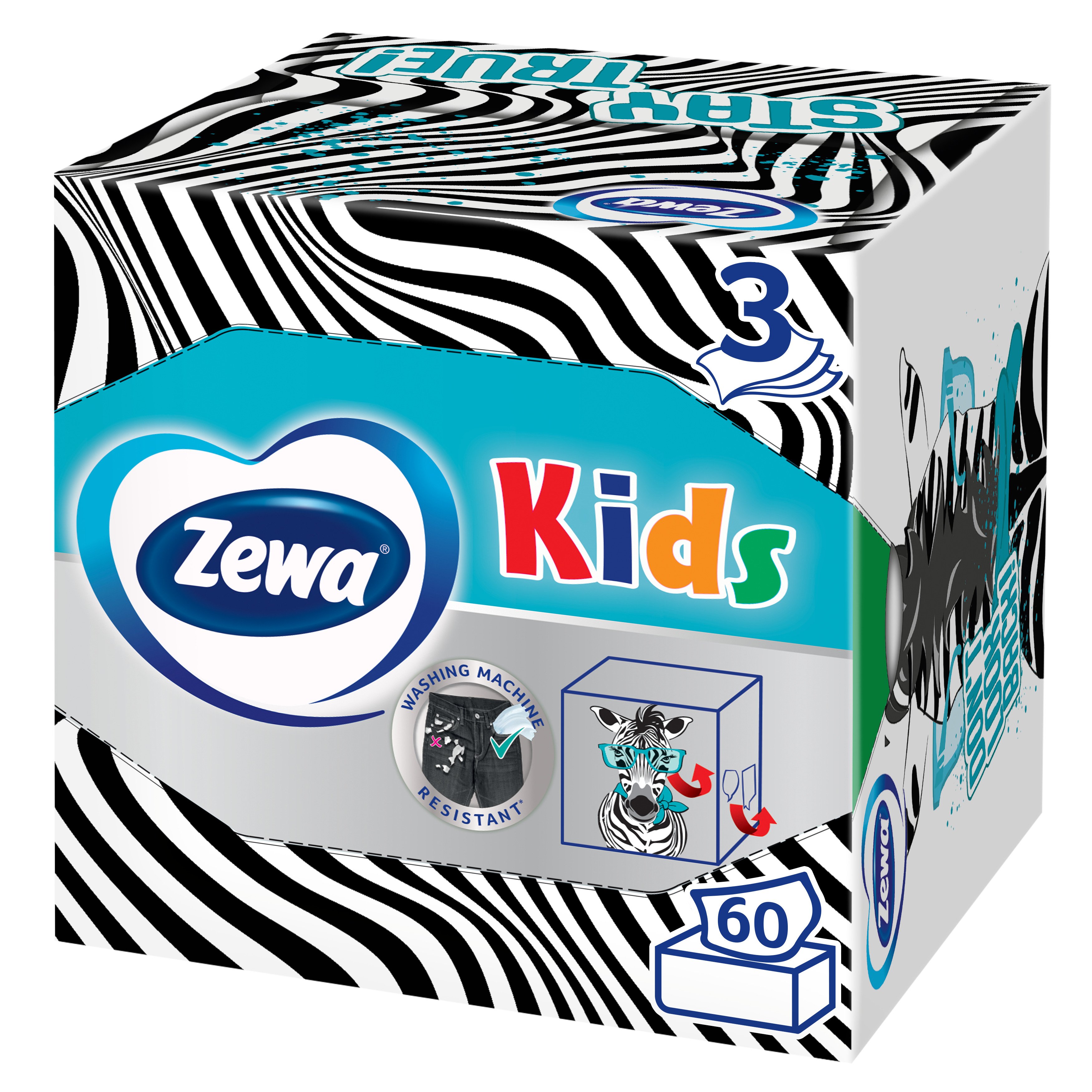 Серветки косметичні Zewa Kids Zoo Cube, тришарові, 60 шт. - фото 1