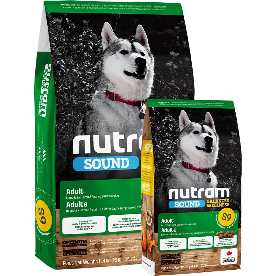 Набір сухого корму для собак Nutram S9 Sound Balanced Wellness Adult Dog з ягням та ячменем 13.4 кг (11.4 кг + 2 кг) - фото 1