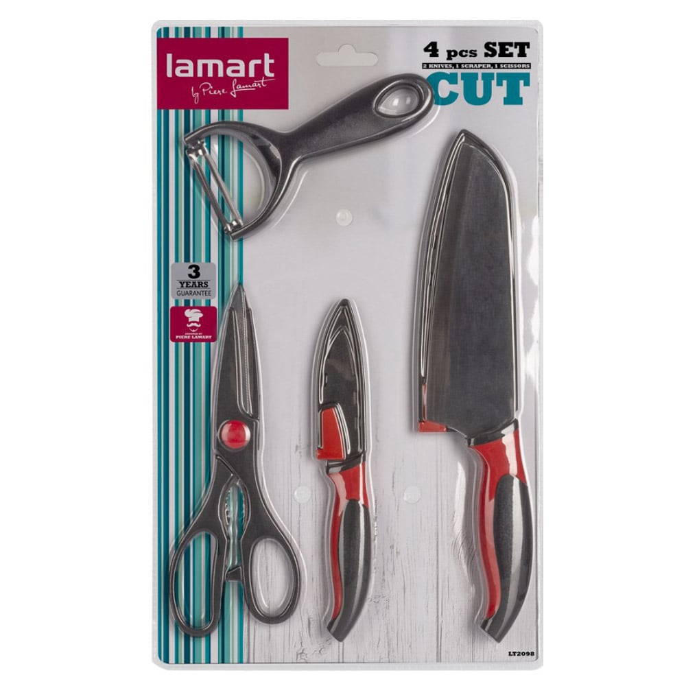 Набір Lamart Cut, 4 предмети: 2 ножі, овочечистка, ножиці (LT2098) - фото 1