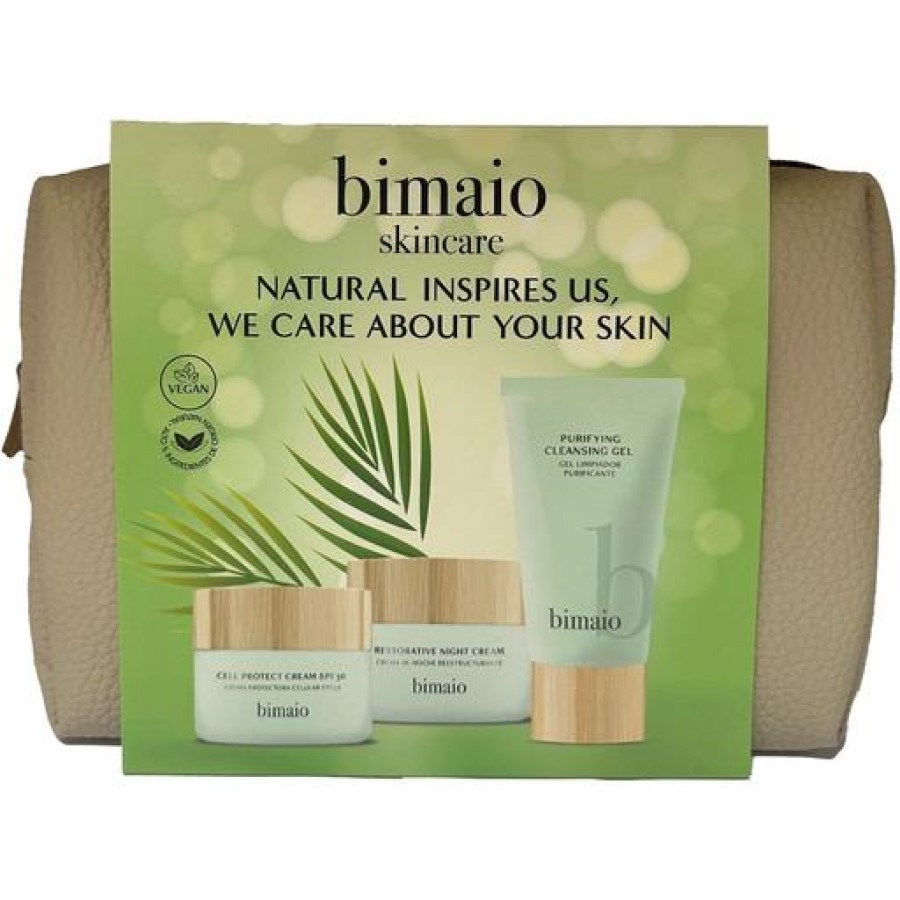Набір для обличчя Bimaio Natural Line: очищувальний гель 200 мл + крем 50 мл + нічний крем 50 мл - фото 1