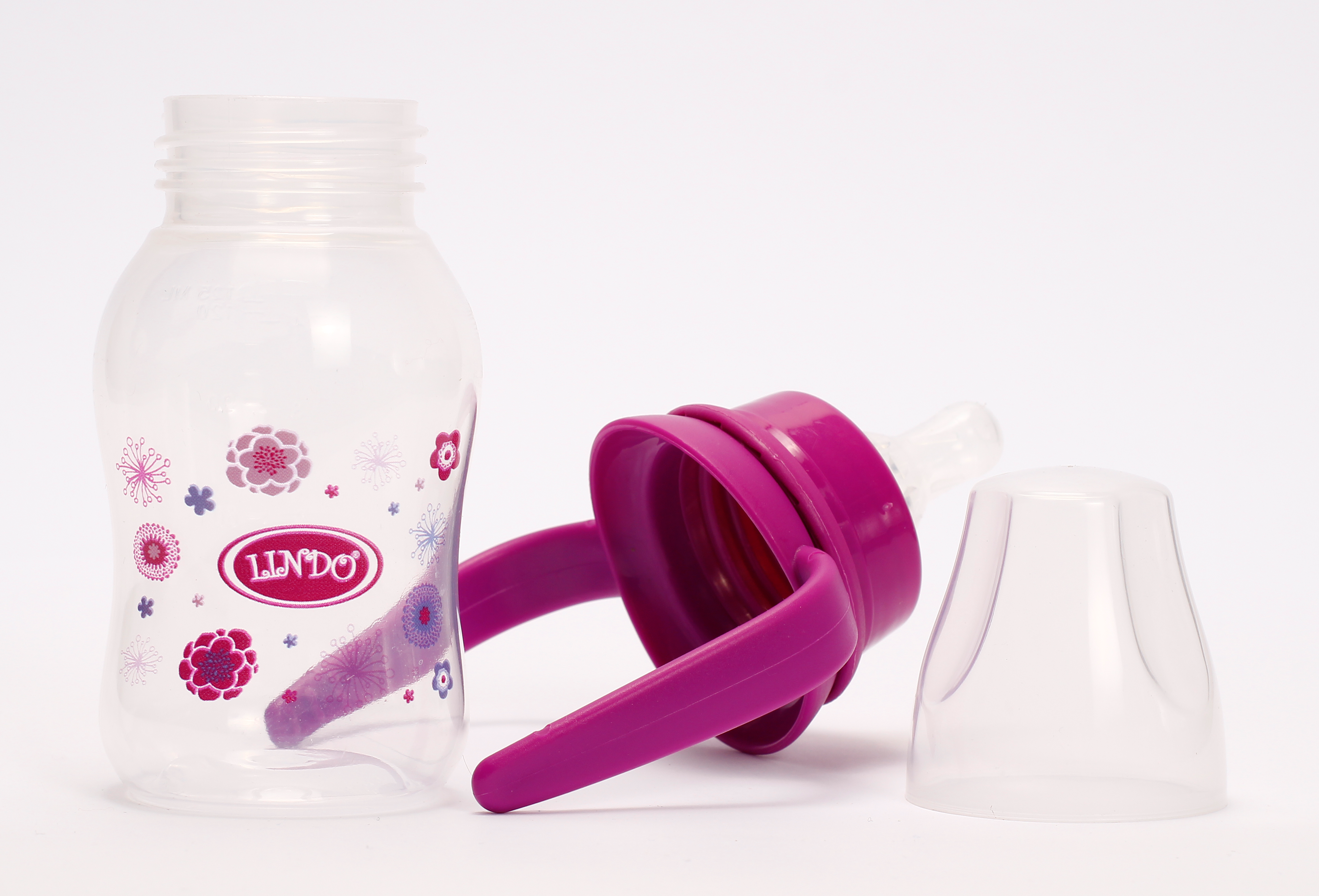 Пляшечка для годування Lindo, вигнута з ручками, 125 мл, фіолетовий (Li 146 фиол) - фото 3