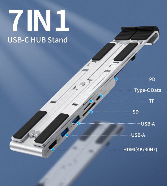 Подставка для ноутбука Choetech HUBM43SL + док станция USB-C 7in1 - фото 3