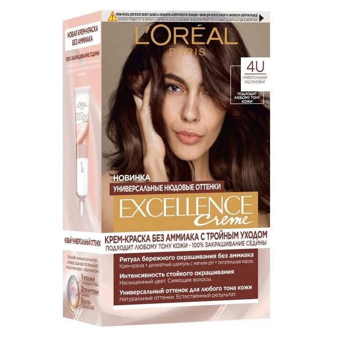 Краска для волос L’Oréal Paris Excellence Creme, тон 4U (универсальный каштановый), 192 мл (AA343700) - фото 1