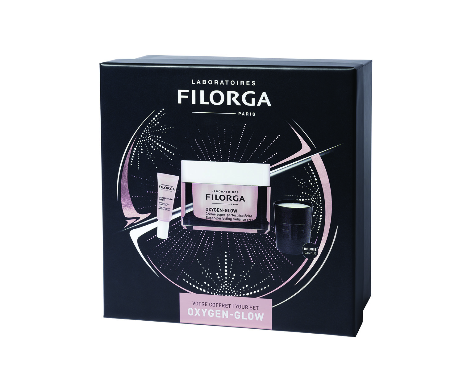Новорічний набір Filorga Oxygen-Glow: крем для обличчя Super-Perfecting Radiance Cream 50 мл + крем для контуру очей Oxygen-Glow Eyes 4 мл + свічка - фото 2