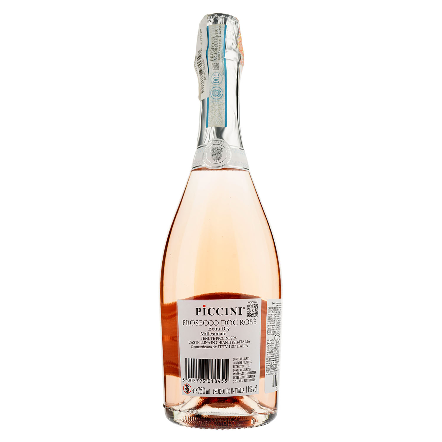 Вино игристое Piccini Prosecco Rosato Extra Dry DOC, розовое, 0,75 л - фото 2