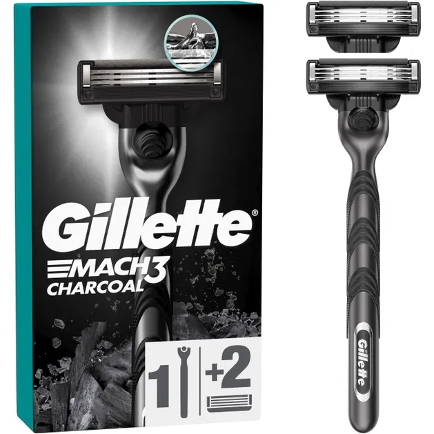 Станок для бритья Gillette Mach3 Charcoal с 2 сменными картриджами - фото 1