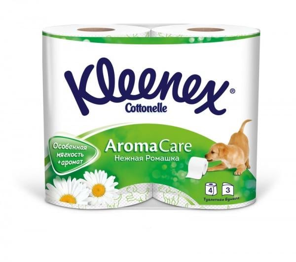 Трехслойная туалетная бумага Kleenex Aroma Care Ромашка, 4 рулона - фото 1