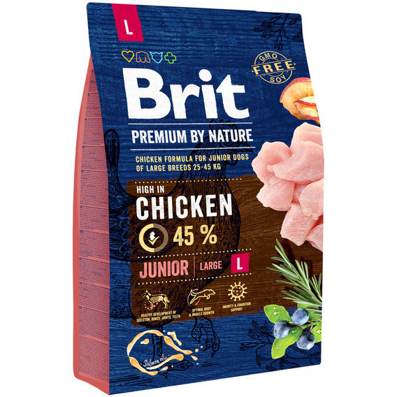 Сухой корм для щенков крупных пород Brit Premium Dog Junior L, с курицей, 3 кг - фото 1