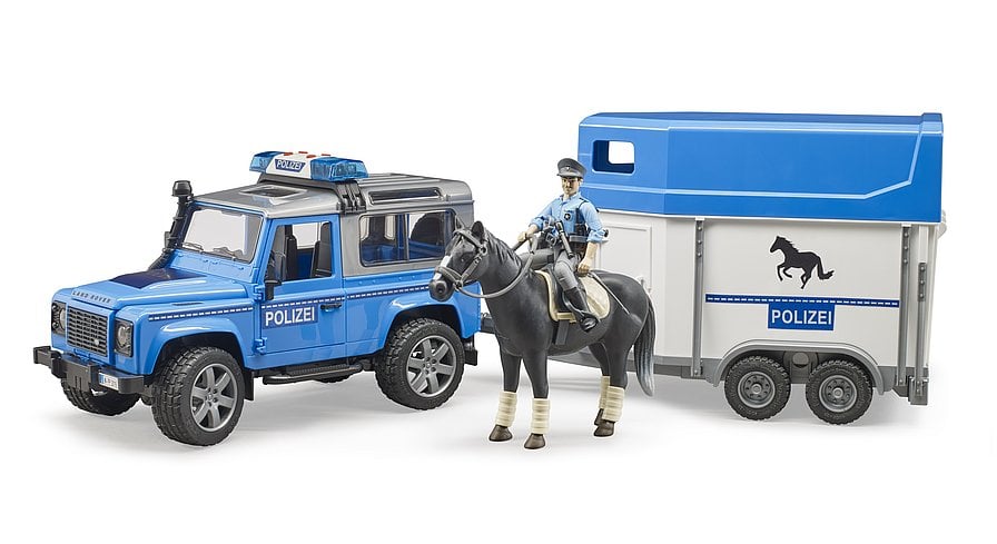 Джип Bruder Land Rover Defender, с прицепом и фигуркой полицейского и коня, синий (02588) - фото 2
