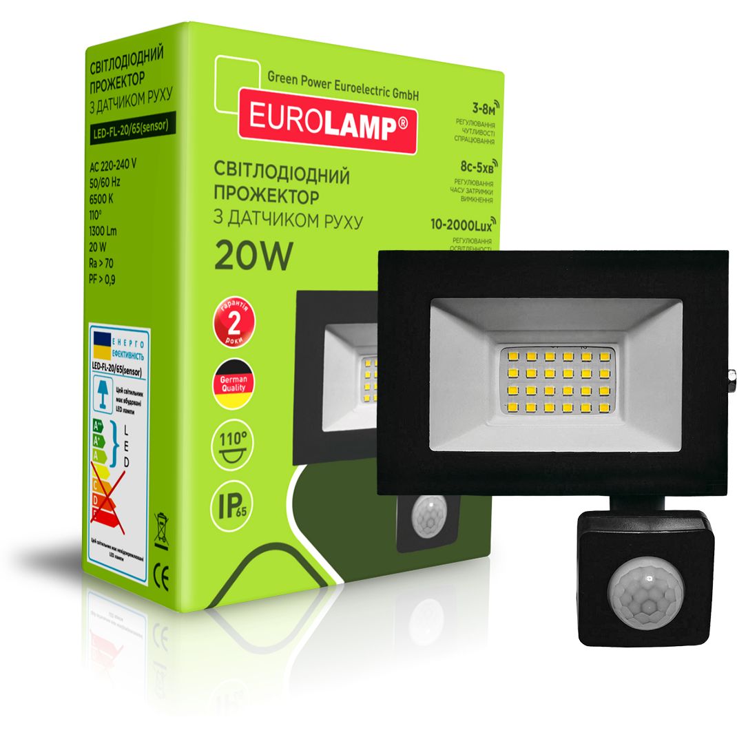 Прожектор Eurolamp LED з датчиком руху чорний (LED-FL-20/65(sensor)) - фото 2