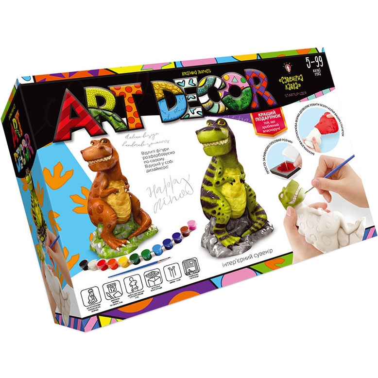 Набір креативної творчості Danko Toys Art Decor ARTD-01 укр, розфарбуй фігурку Динозавр - фото 1