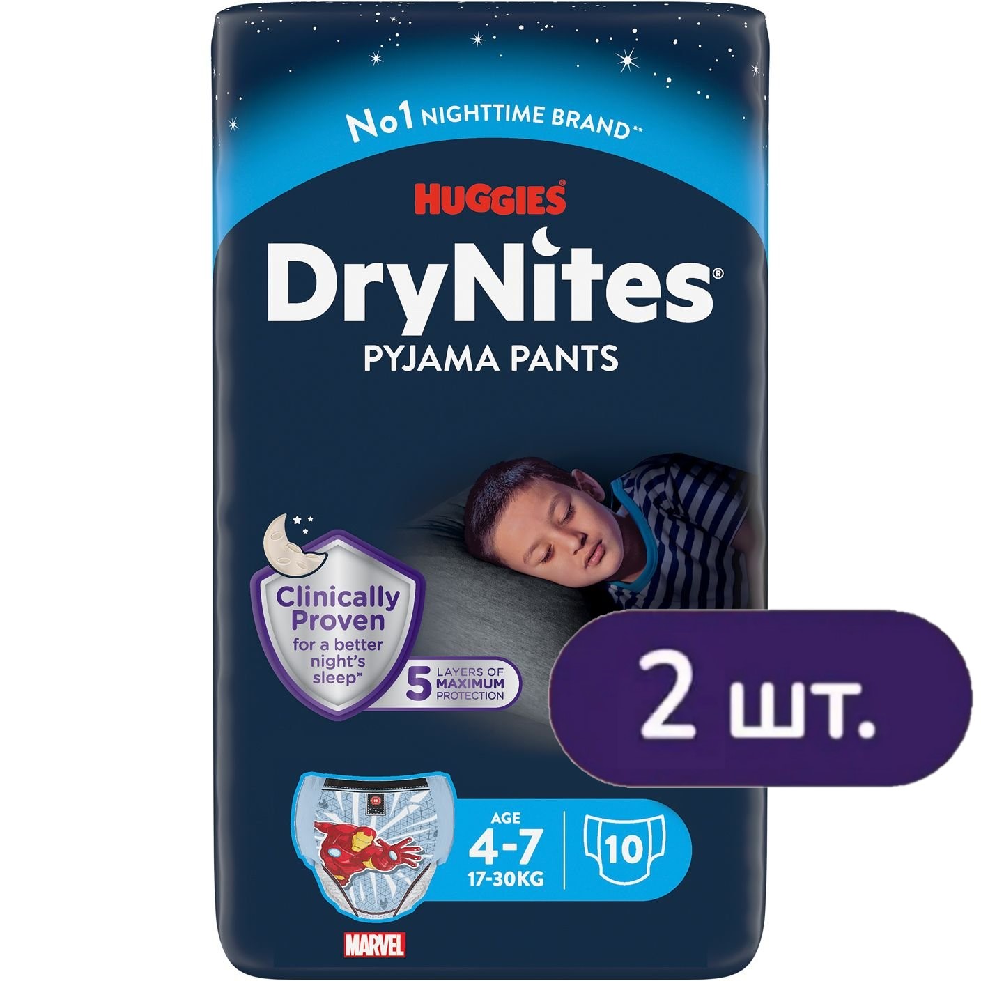 Підгузки-трусики для хлопчиків Huggies DryNites (17-30 кг) 20 шт. (2 п. x 10 шт.) - фото 1