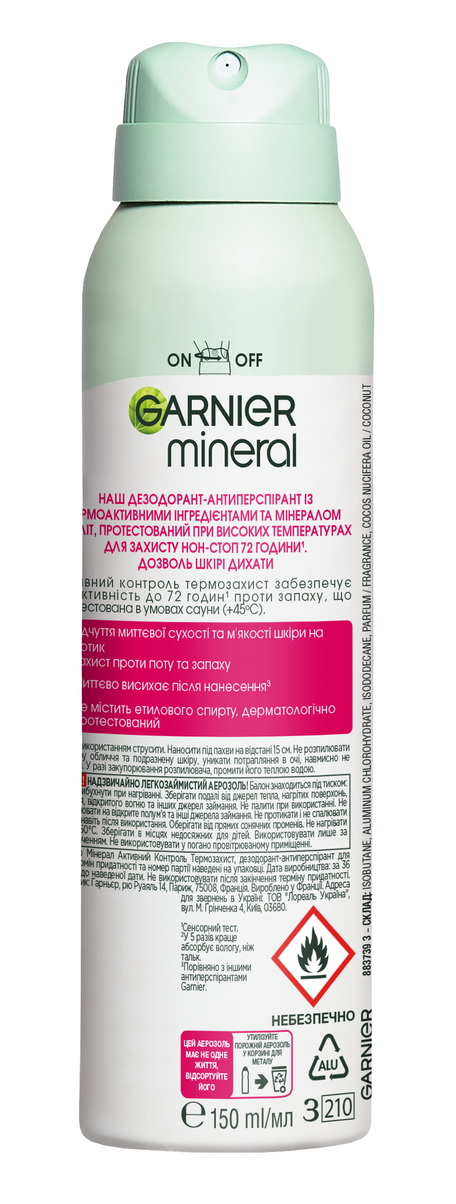 Дезодорант-антиперспірант Garnier Mineral Активний Контроль Термозахист, 150 мл - фото 2