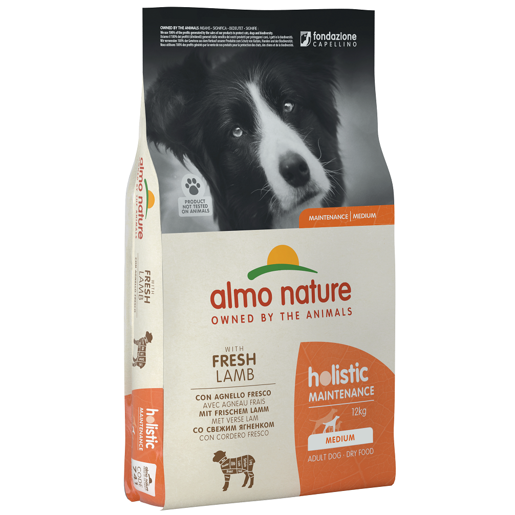 Сухой корм для взрослых собак средних пород Almo Nature Holistic Dog, M, со свежим ягненком, 12 кг (741) - фото 1