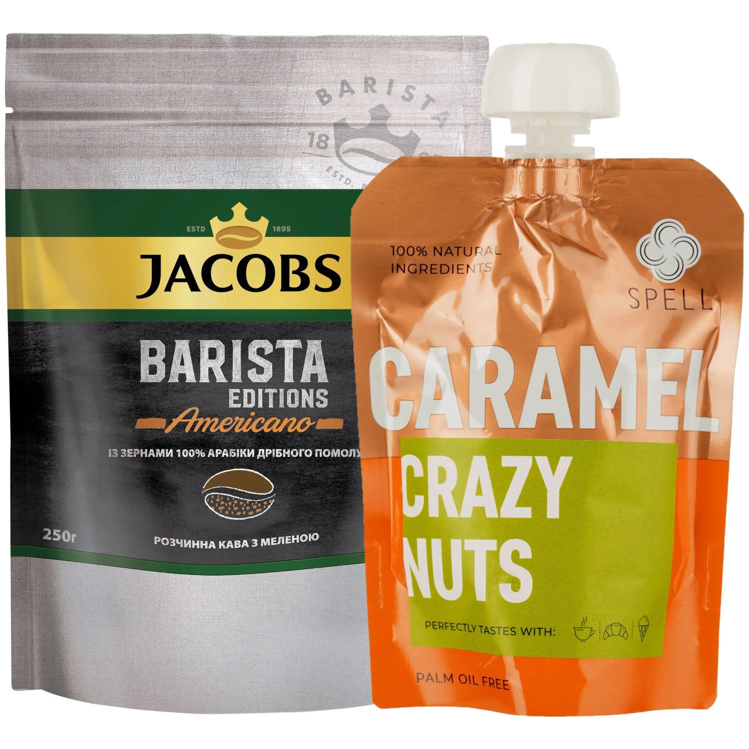Набор: Кофе растворимый Jacobs Barista Editions Americano 250 г + Карамель Spell ореховая 150 г - фото 1