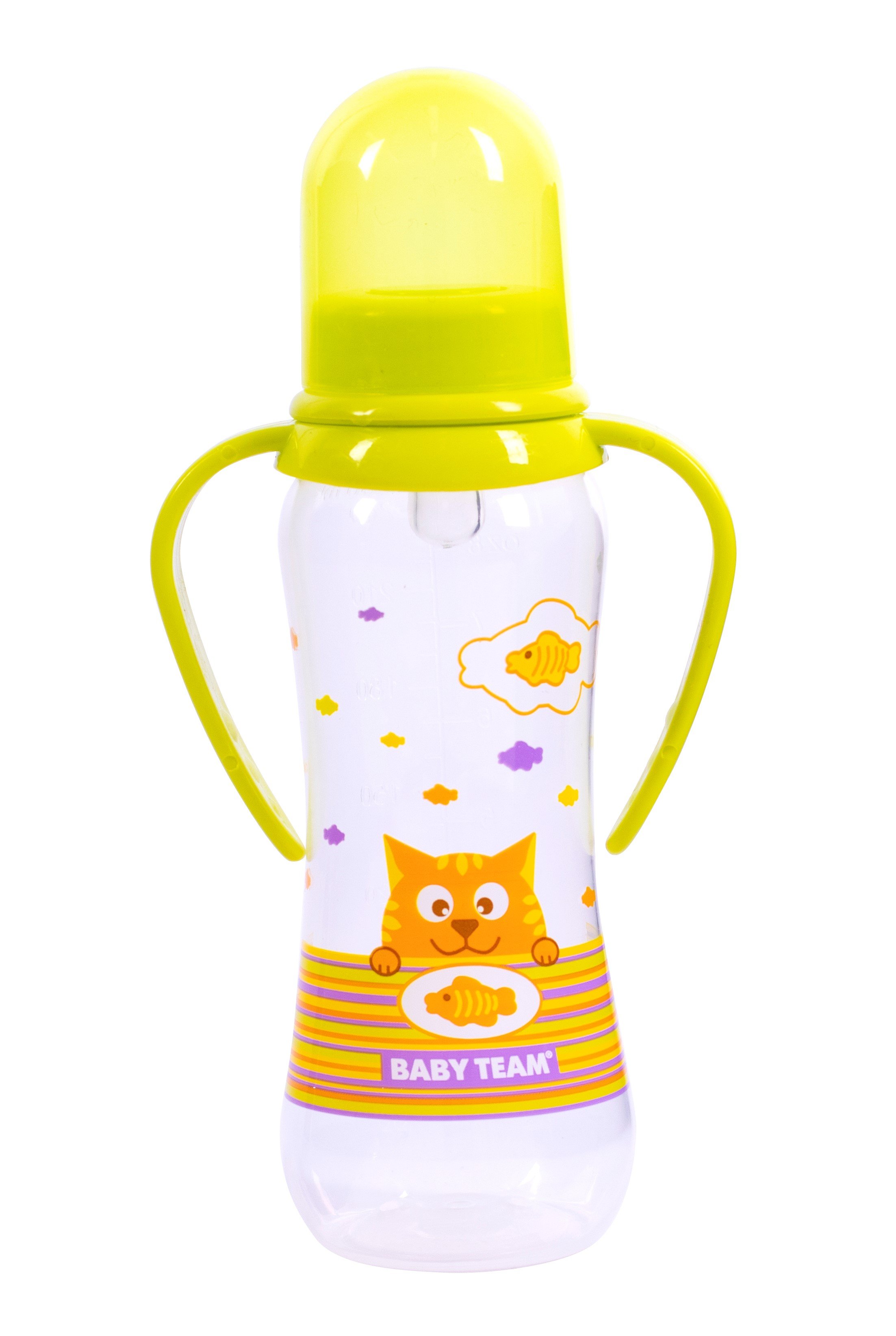 Бутылочка для кормления Baby Team, с ручками и силиконовой соской, 250 мл, салатовый (1411_салатовый) - фото 1
