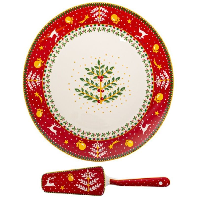 Фото - Інший столовий посуд Lefard Блюдо для торта з лопаткою  Різдвяна колекція 27см  (924-824)