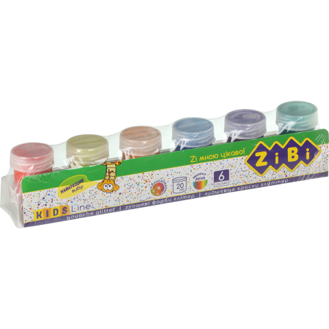 Гуашь ZiBi Kids Line Glitter, с кисточкой, 6 цветов (ZB.6691) - фото 1