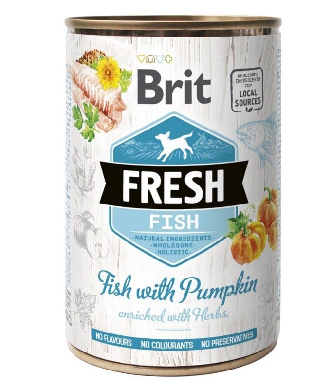 Вологий корм для дорослих собак всіх порід Brit Fresh Fish & Pumpkin, з рибою і гарбузом, 400 г - фото 1