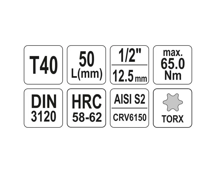 Головка торцева Yato квадрат 1/2" TORX Т40 L= 55 мм (YT-04314) - фото 4