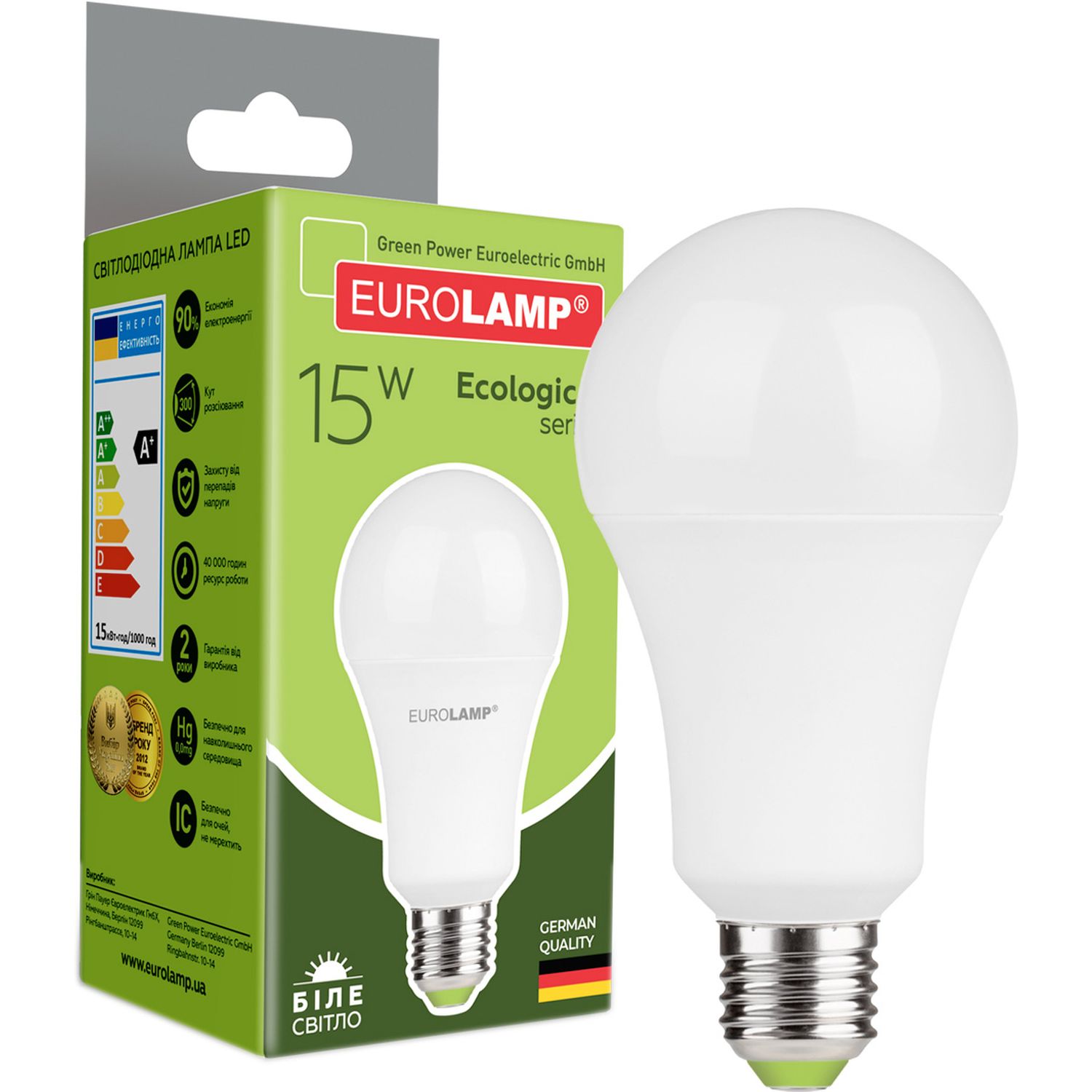 Світлодіодна лампа Eurolamp LED Ecological Series, А70, 15W, E27, 4000K (50) (LED-A70-15274(P)) - фото 1