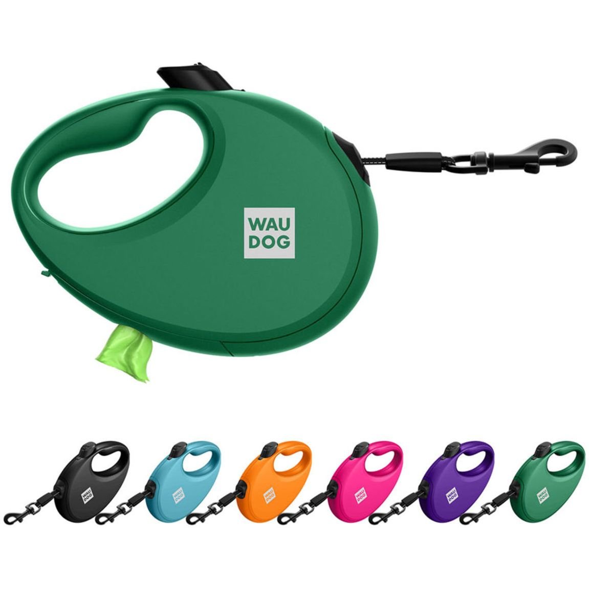 Повідець-рулетка для собак Waudog R-leash з контейнером для пакетів, світловідбивна стрічка L до 40 кг, 5 м зелений - фото 6