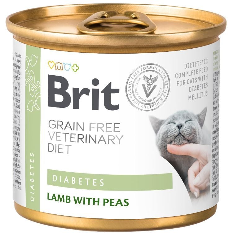 Консервированный корм для кошек Brit GF Veterinary Diet Cat Cans Diabetes при сахарном диабете, с ягненком и горохом, 200 г - фото 1