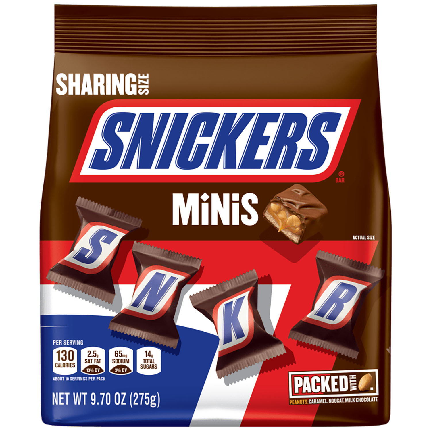 Батончики Snickers Minis Chocolate Candy Bars Bag 275 г - фото 1