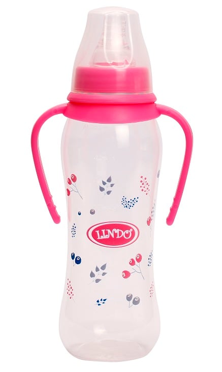 Пляшечка для годування Lindo, вигнута з ручками, 250 мл, рожевий (Li 147 роз) - фото 1