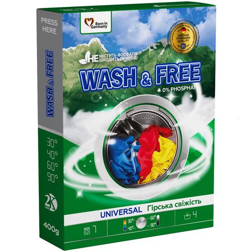 Порошок для прання універсальний Wash&Free, гірська свіжість, 400 г - фото 1