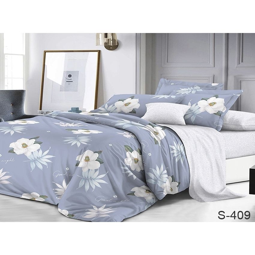 Комплект постельного белья TAG Tekstil с компаньоном Евро Серо-фиолетовый 000141936 (S409) - фото 1