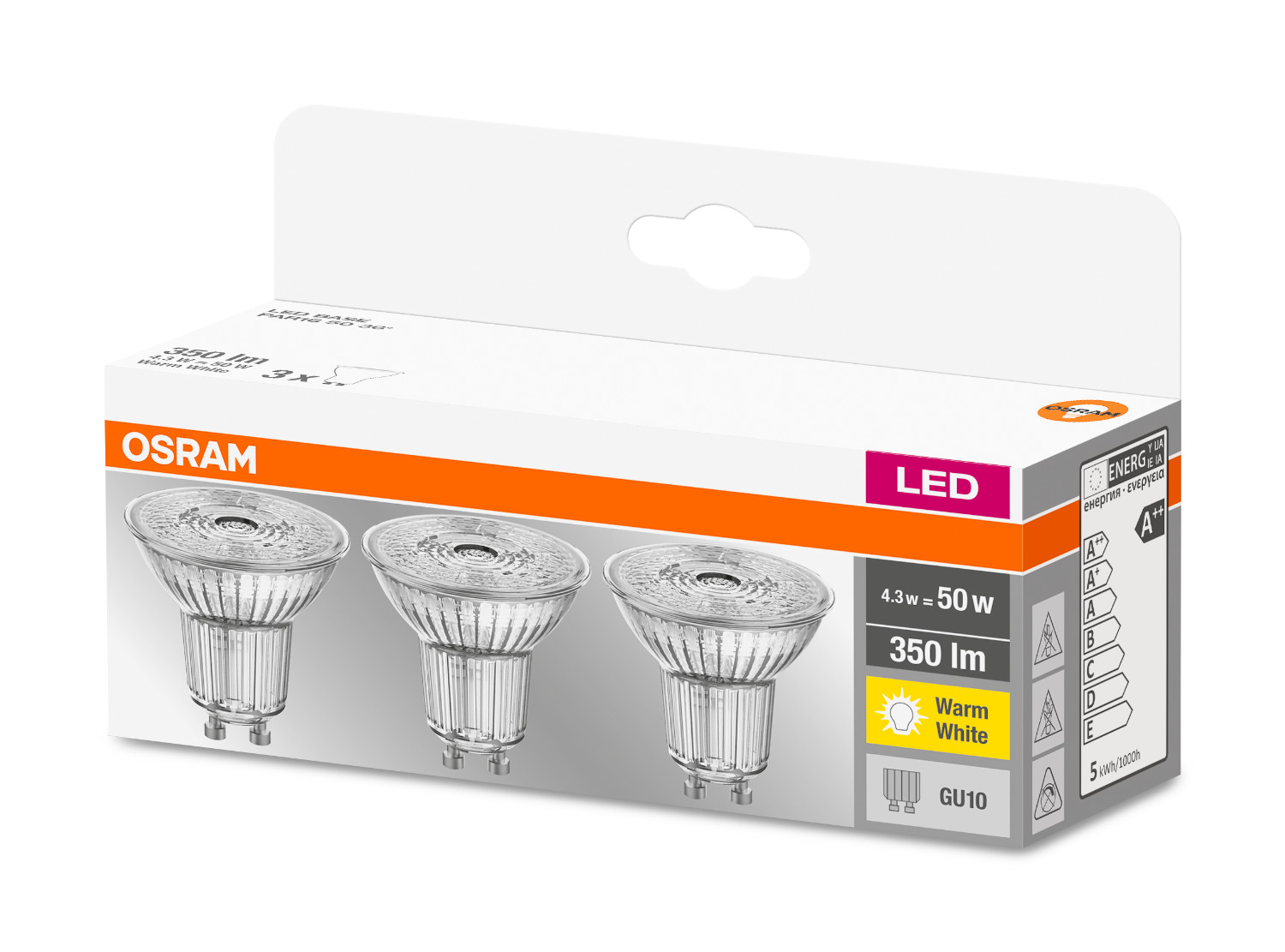 Набір ламп Osram LED GU10 4.3W 2700К 350Lm PAR16 3 шт. (4058075818392) - фото 3