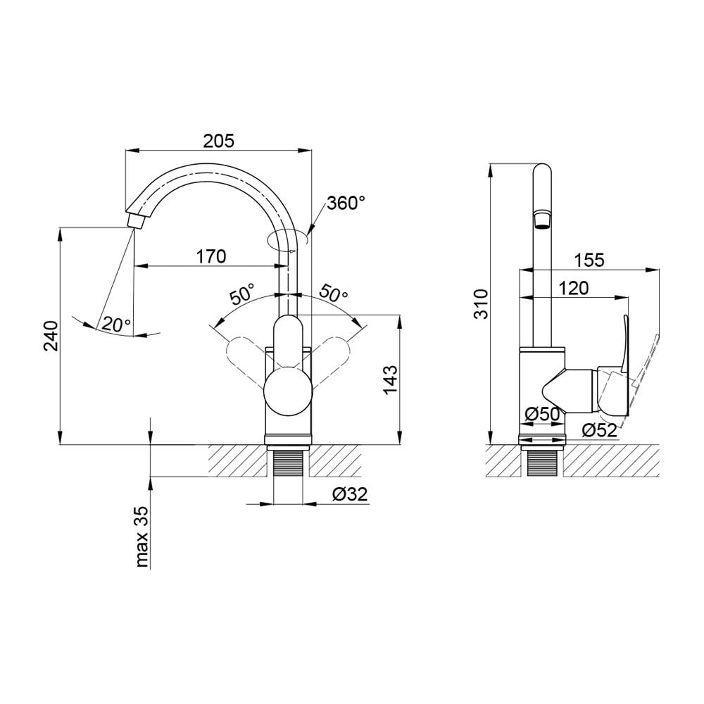 Змішувач для кухні Brinex 40W 007 (BRIN40W007) - фото 2