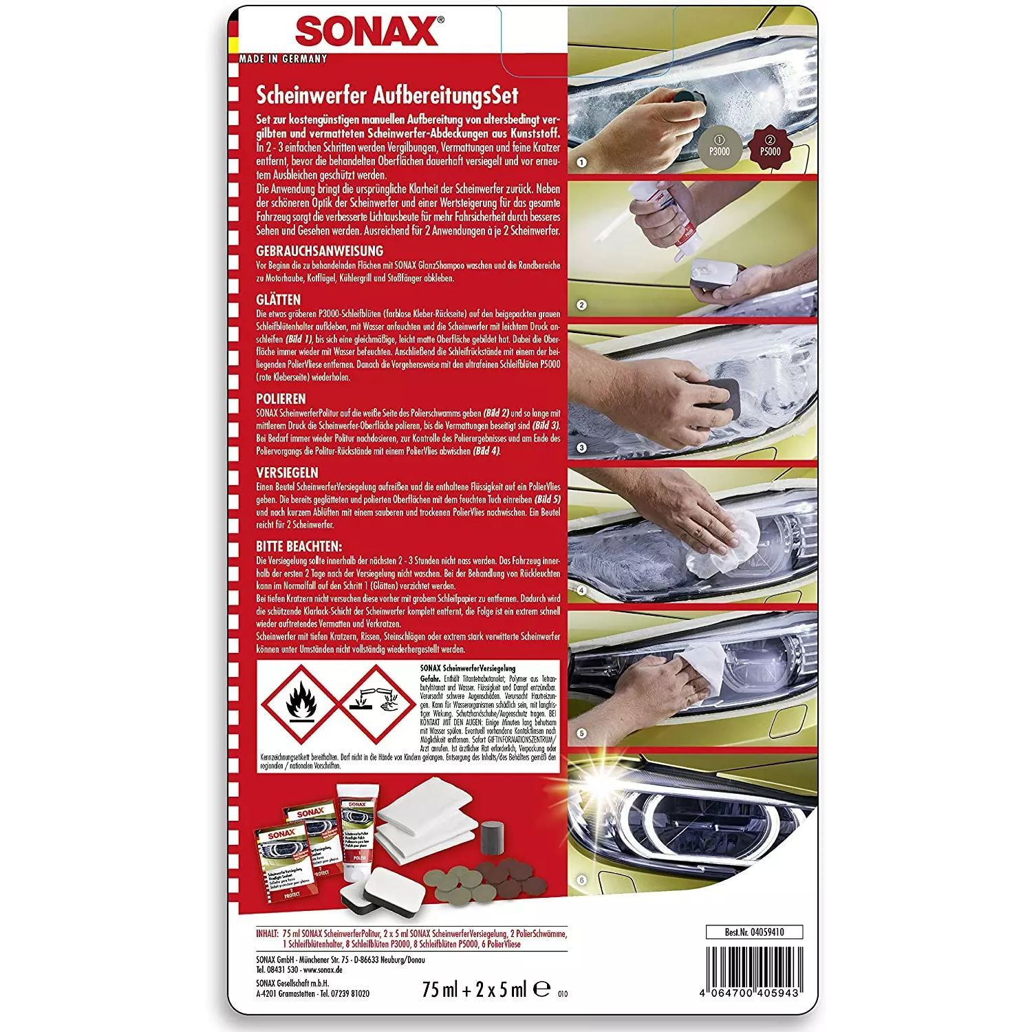 Набір для полірування пластикових фар Sonax Headlight Restoration Kit - фото 2