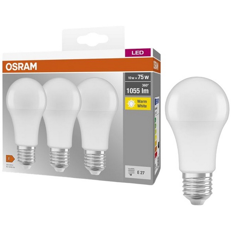 Набор ламп Osram LED E27 10 Вт 2700К 1055Lm A60 3 шт. (4058075819436) - фото 1