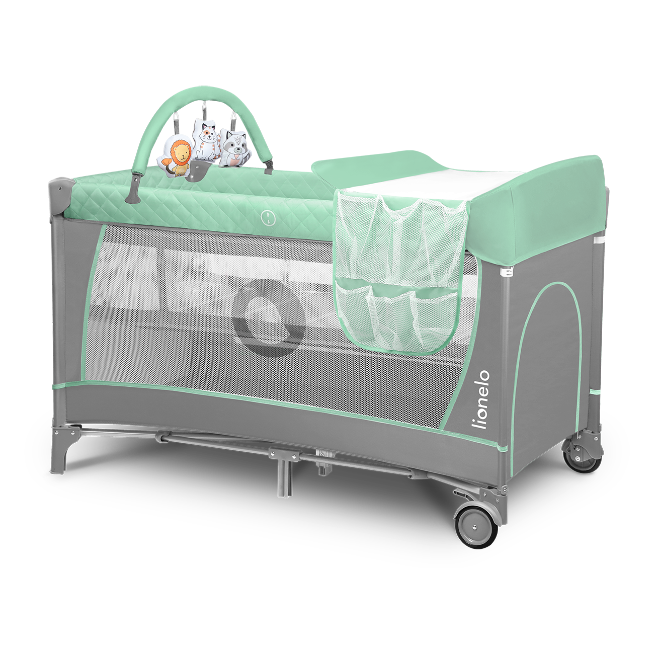 Манеж-ліжечко Lionelo Flower, сірий з бірюзовим (LO.FL03) - фото 1