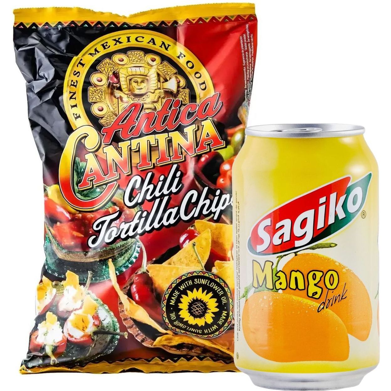 Набір: кукурудзяні чипси Antica Cantina Начос Чилі 200 г + напій Sagiko Mango drink Манго 320 мл - фото 1