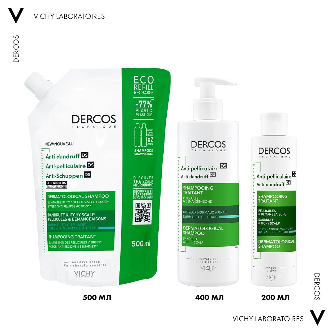 Дерматологический шампунь Vichy Dercos Anti-Pelliculaire Anti-Dandruff Против перхоти для нормальных, жирных волос, 500 мл - фото 4